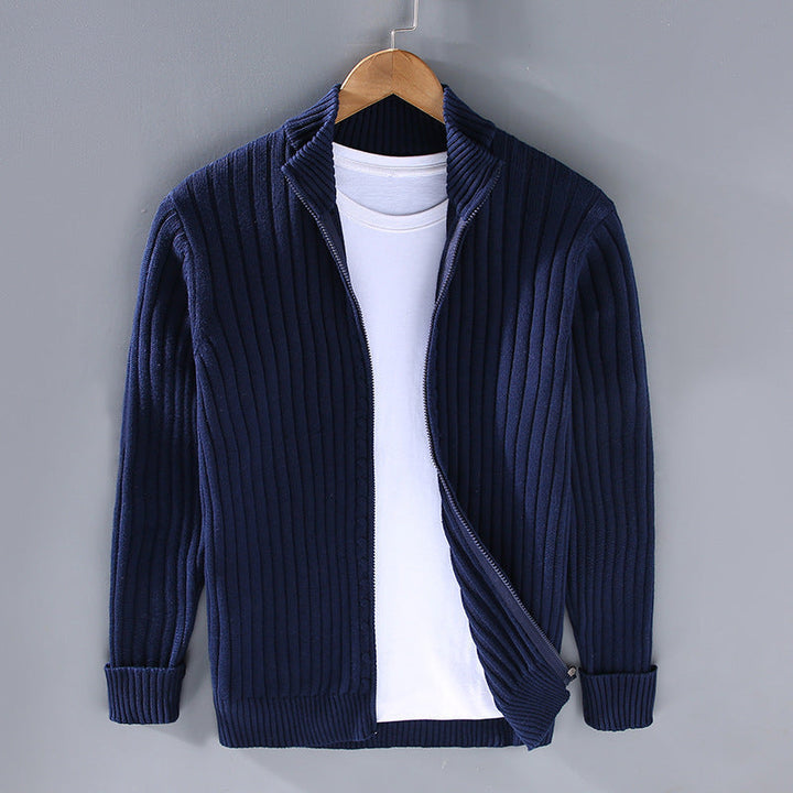 Gundvorn | Herren Strickjacke Gerippter Zip-Cardigan - Navy - Image 1
