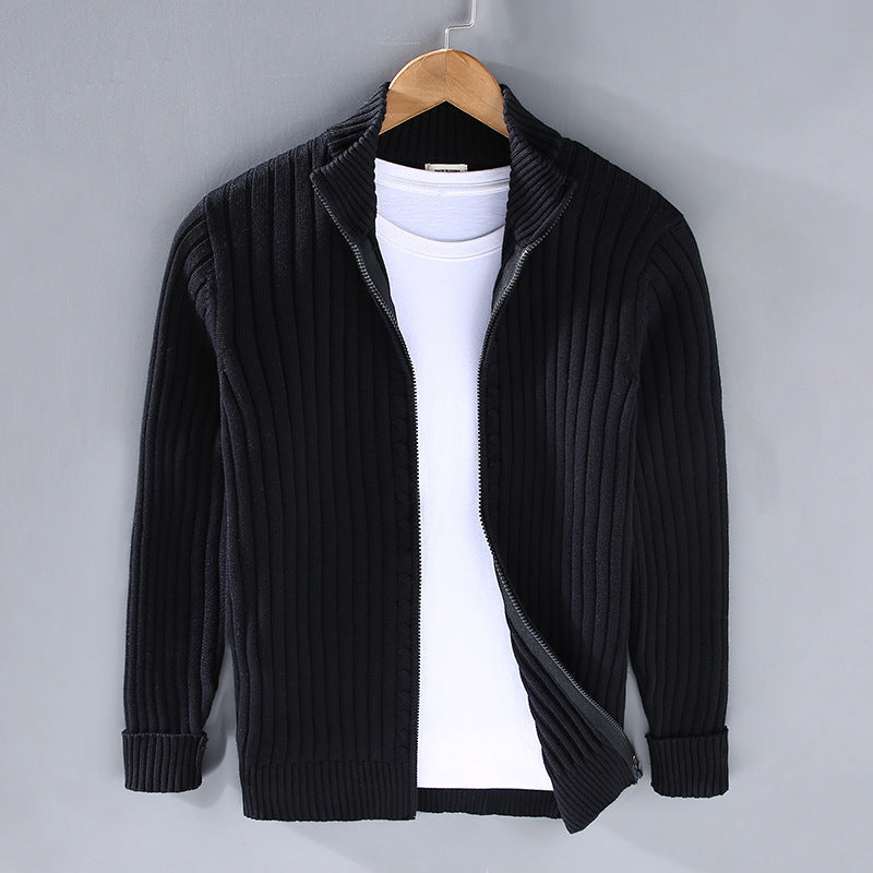 Gundvorn | Herren Strickjacke Gerippter Zip-Cardigan - Navy - Image 3