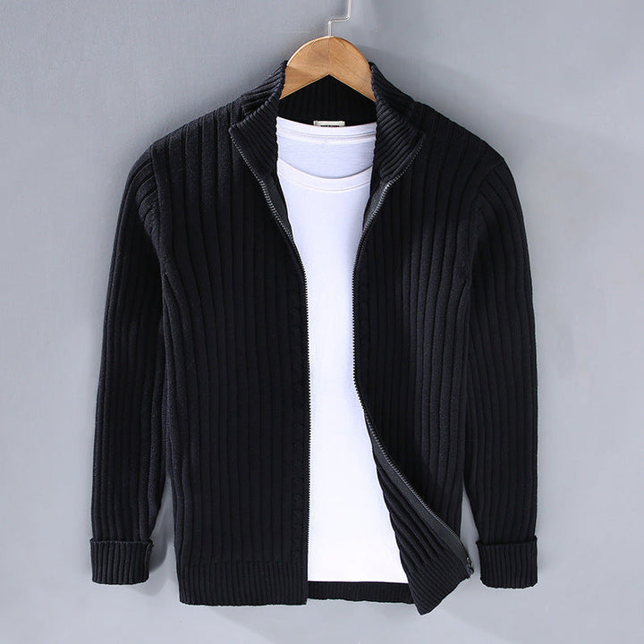 Gundvorn | Herren Strickjacke Gerippter Zip-Cardigan - Navy - Image 3