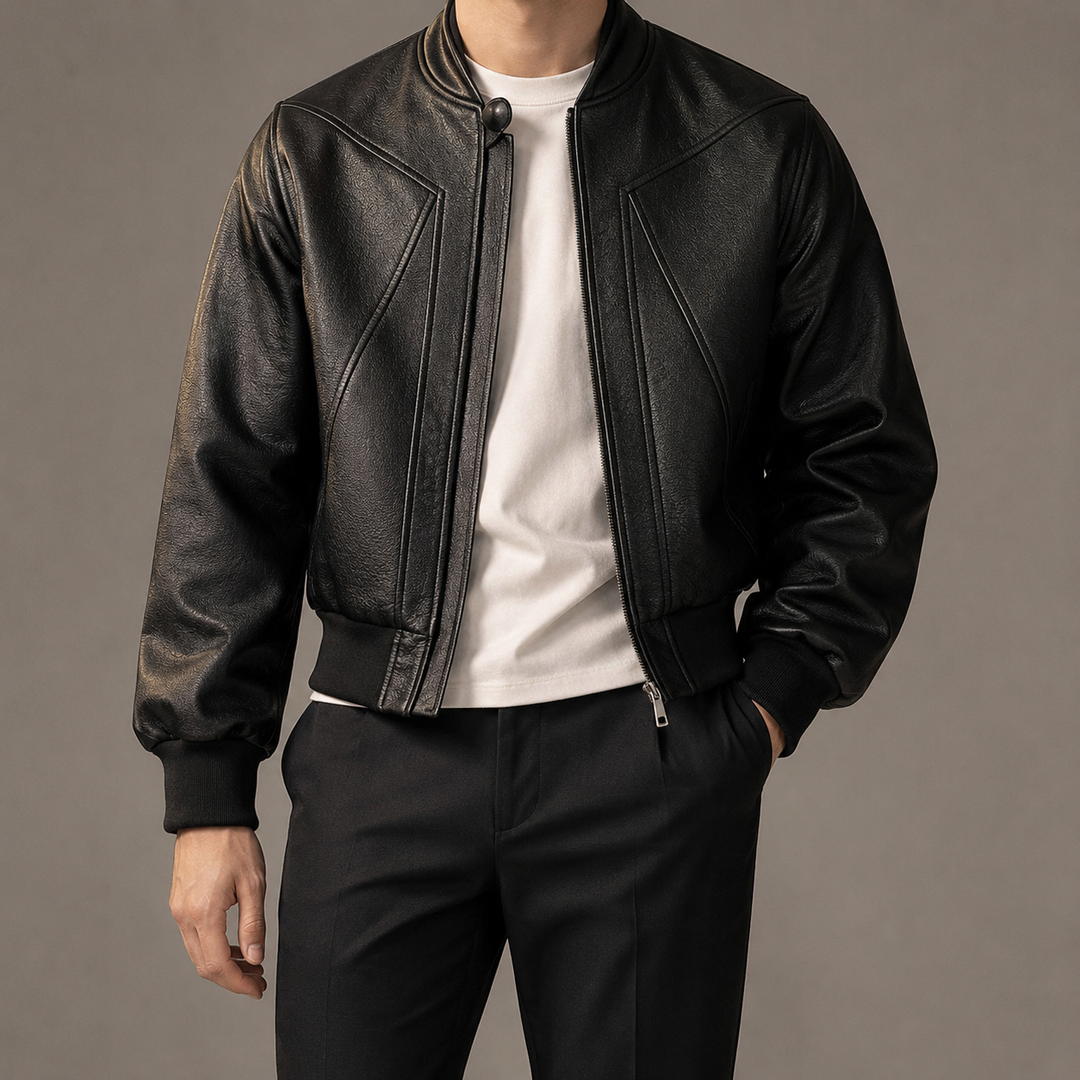 Gunnveld | Herren Lederjacke Bomber Oversized - Black - Image 3