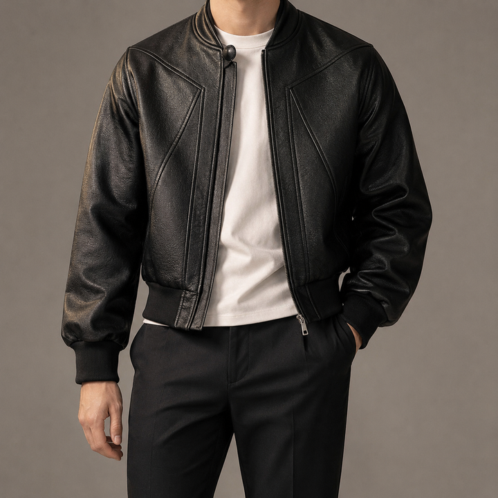 Gunnveld | Herren Lederjacke Bomber Oversized - Black - Image 3