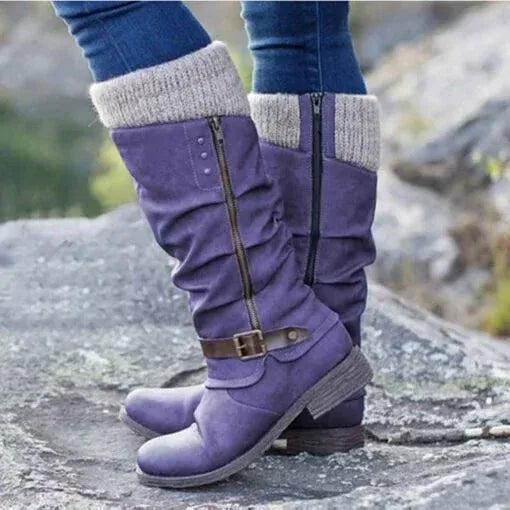 Selvunde | Damen Kniehohe Stiefel mit Strickbündchen - Black - Image 4