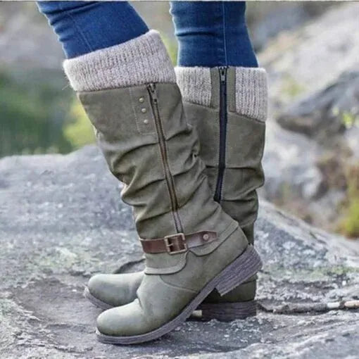Selvunde | Damen Kniehohe Stiefel mit Strickbündchen - Black - Image 5