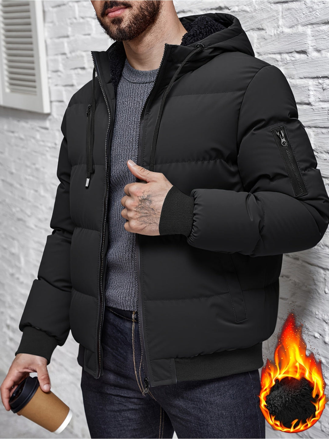 Halvard | Herren Winterjacke Gesteppt mit Kapuze - Black - Image 2