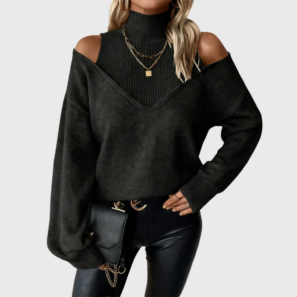 Halvdis | Damen Pullover mit Schulterausschnitt Rollkragen - Taupe - Image 6