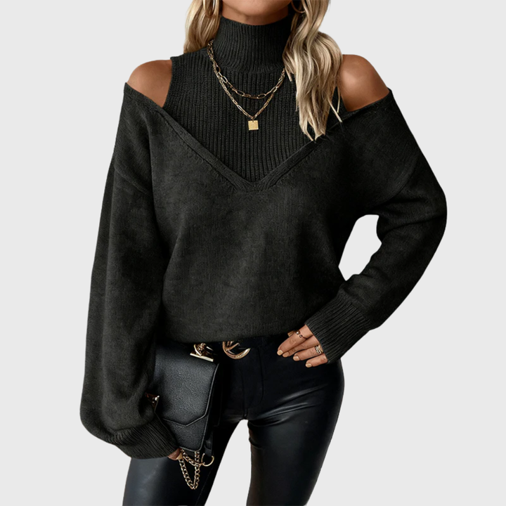 Halvdis | Damen Pullover mit Schulterausschnitt Rollkragen - Taupe - Image 6