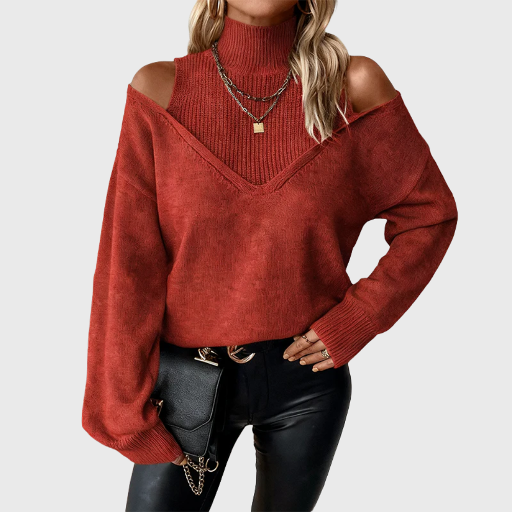 Halvdis | Damen Pullover mit Schulterausschnitt Rollkragen - Taupe - Image 9