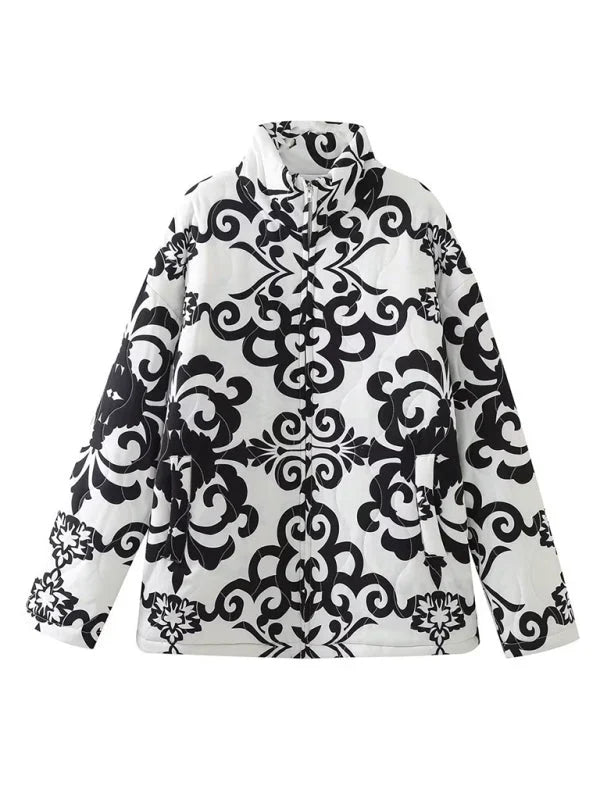 Halvdis | Damen Winterjacke Oversize Steppjacke Blumenmuster - Image 4