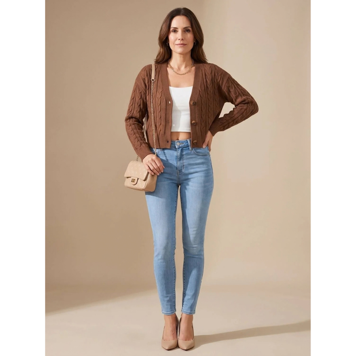Halvdra | Damen Strickjacke Zopfmuster Langarm - Image 2