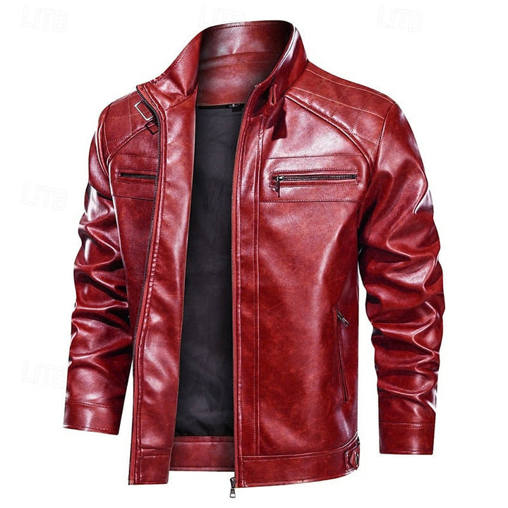 Halvdrek | Herren Lederjacke Bikerjacke - Red - Image 1