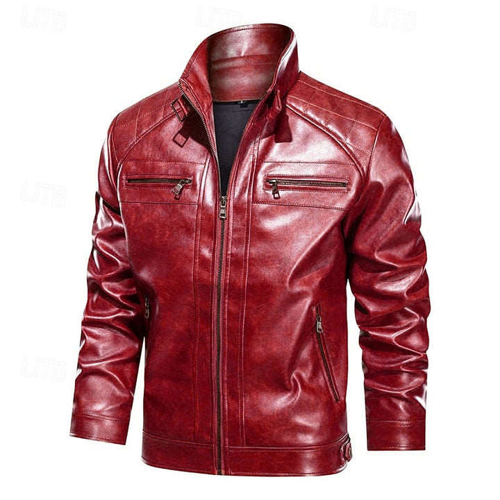 Halvdrek | Herren Lederjacke Bikerjacke - Red - Image 2