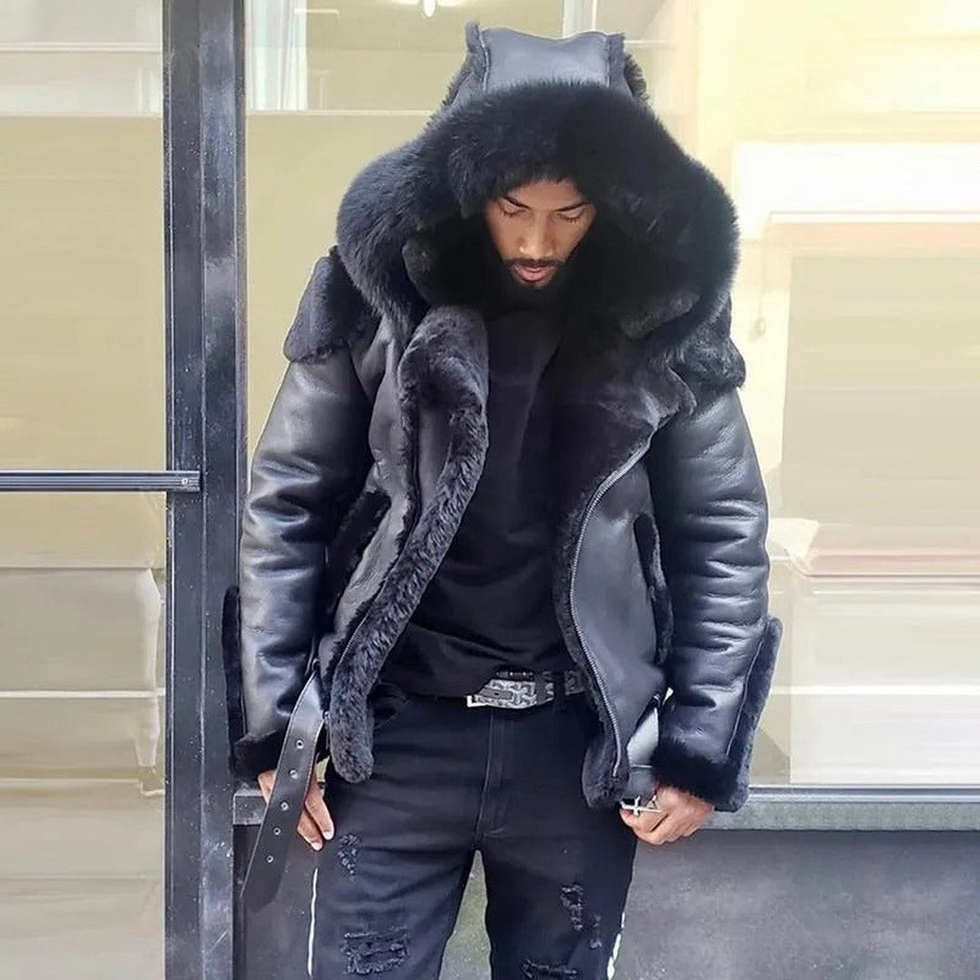 Halvdris | Herren Lederjacke mit Pelzkapuze - Image 1
