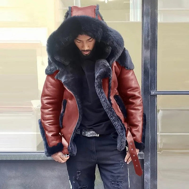 Halvdris | Herren Lederjacke mit Pelzkapuze - Image 2