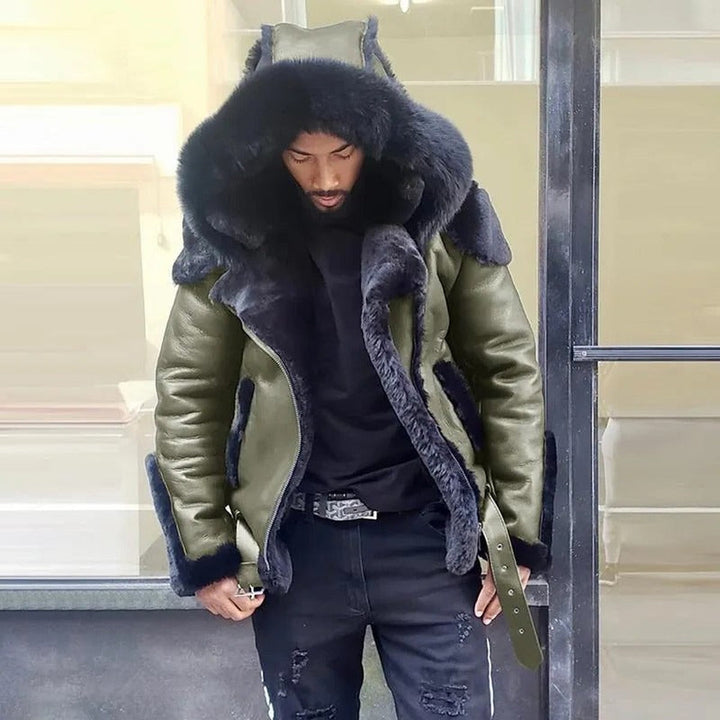 Halvdris | Herren Lederjacke mit Pelzkapuze - Image 3