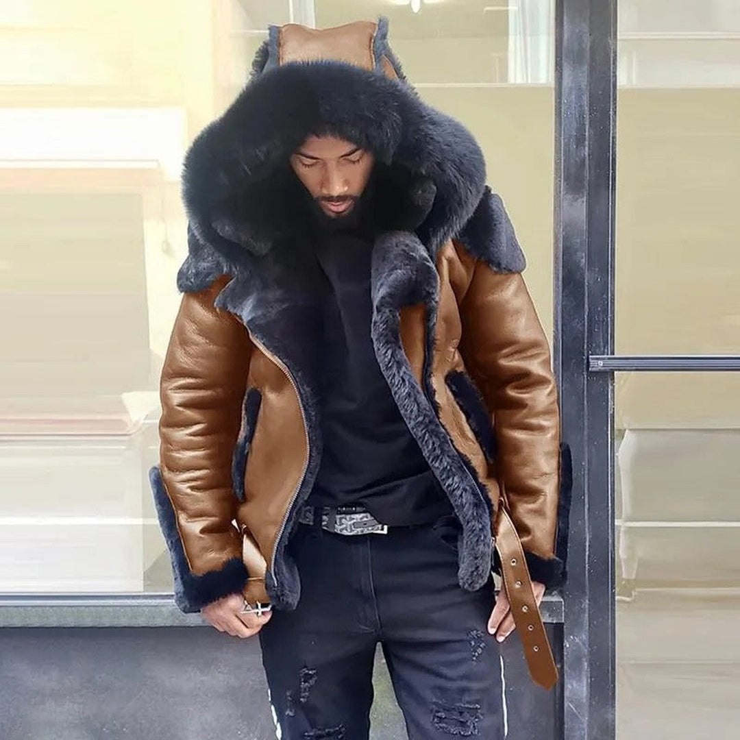 Halvdris | Herren Lederjacke mit Pelzkapuze - Image 4