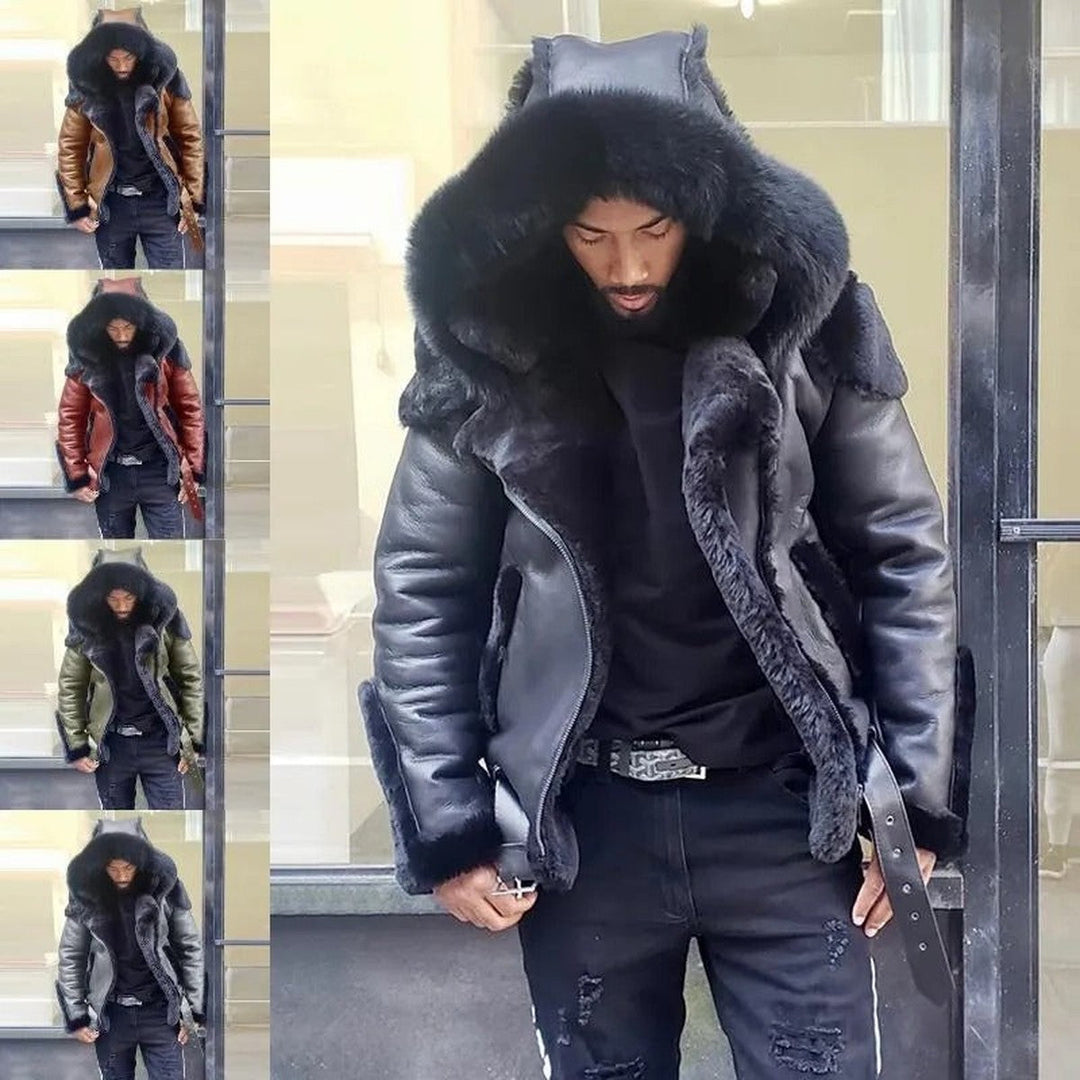 Halvdris | Herren Lederjacke mit Pelzkapuze - Image 5