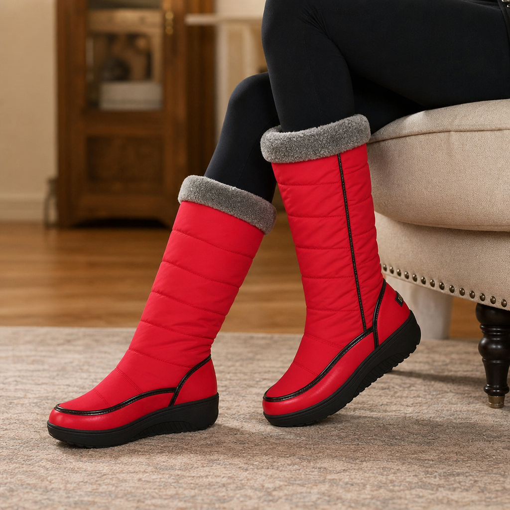Halveke | Damen Kniehohe Stiefel Gefüttert - Red - Image 1