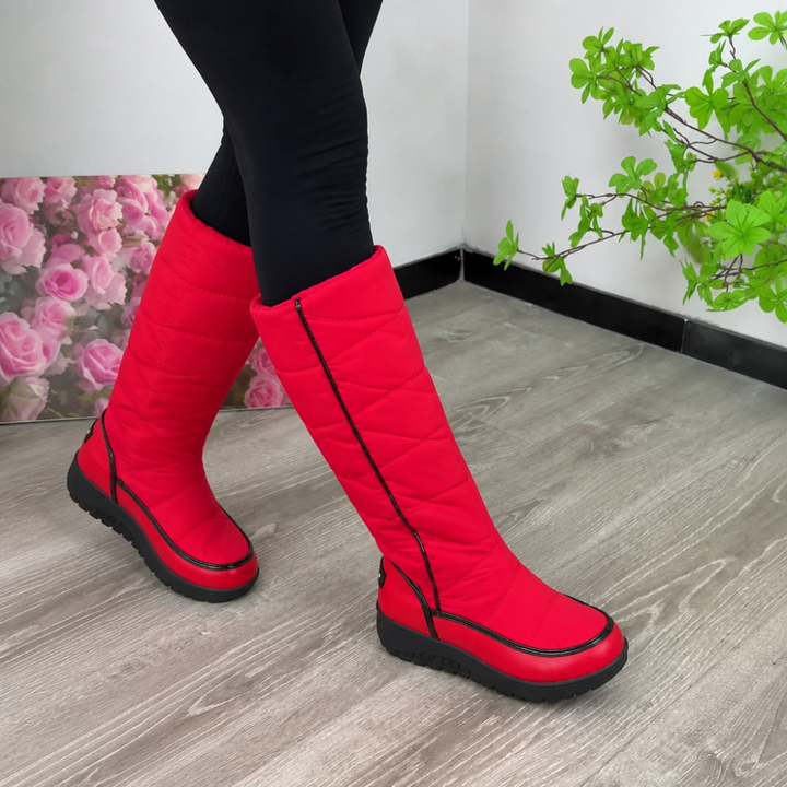 Halveke | Damen Kniehohe Stiefel Gefüttert - Red - Image 11