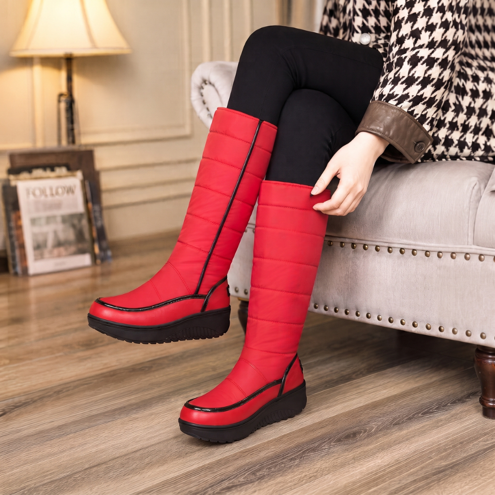 Halveke | Damen Kniehohe Stiefel Gefüttert - Red - Image 2