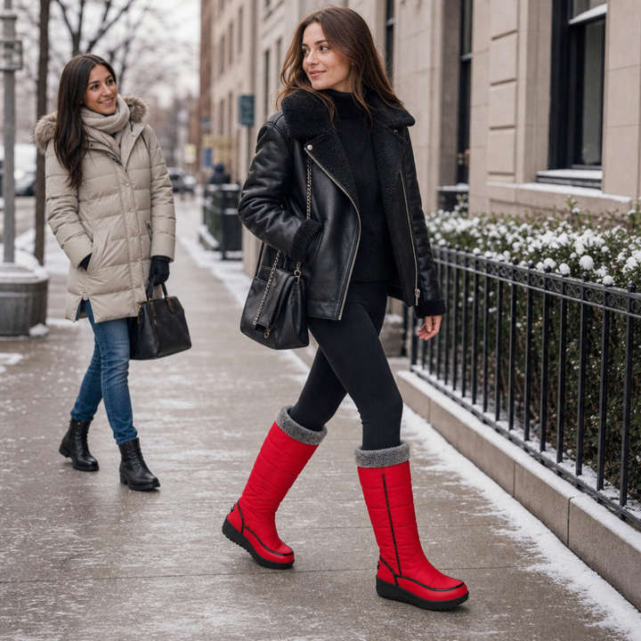 Halveke | Damen Kniehohe Stiefel Gefüttert - Red - Image 4