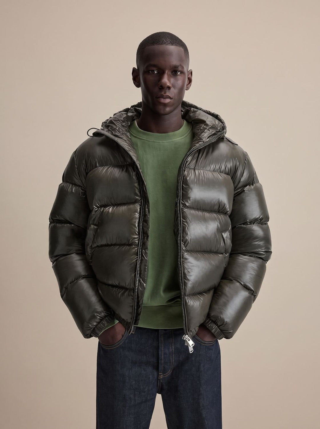 Halvern | Herren Steppjacke Winterjacke mit Kapuze - Olive Green - Image 1
