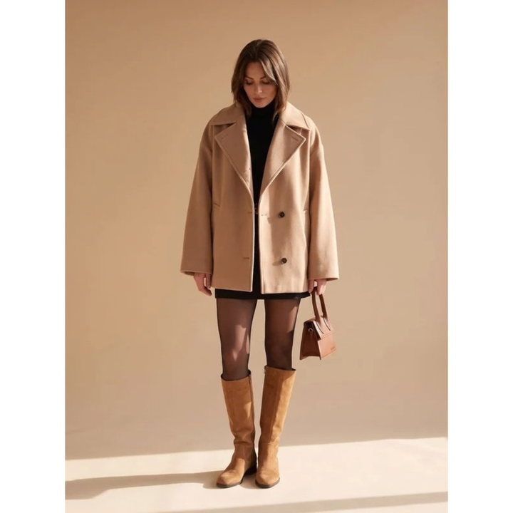 Halvgret | Damen Wintermantel Oversize Wollmantel - Camel - Image 3