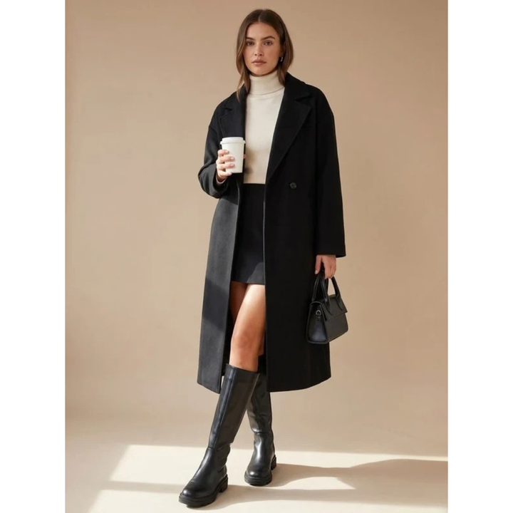 Halvgret | Damen Wintermantel Oversize Wollmantel - Camel - Image 7
