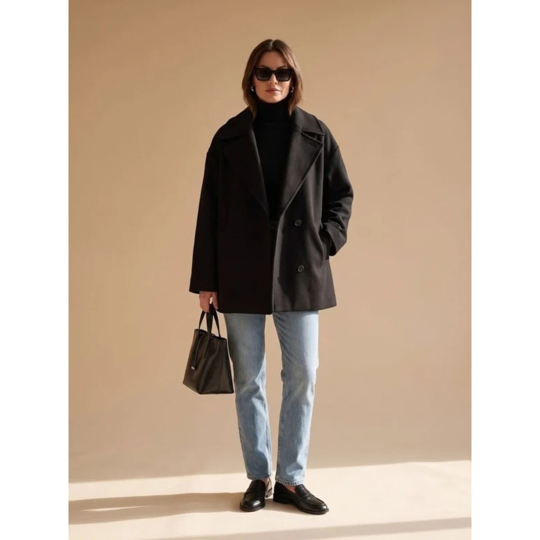 Halvgret | Damen Wintermantel Oversize Wollmantel - Camel - Image 8