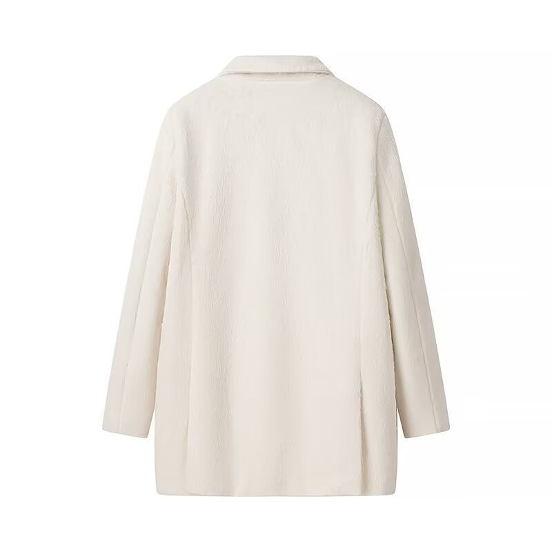 Halvina | Damen Wintermantel Oversize Plüsch-Blazer - Cream - Image 4
