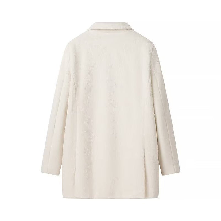 Halvina | Damen Wintermantel Oversize Plüsch-Blazer - Cream - Image 4