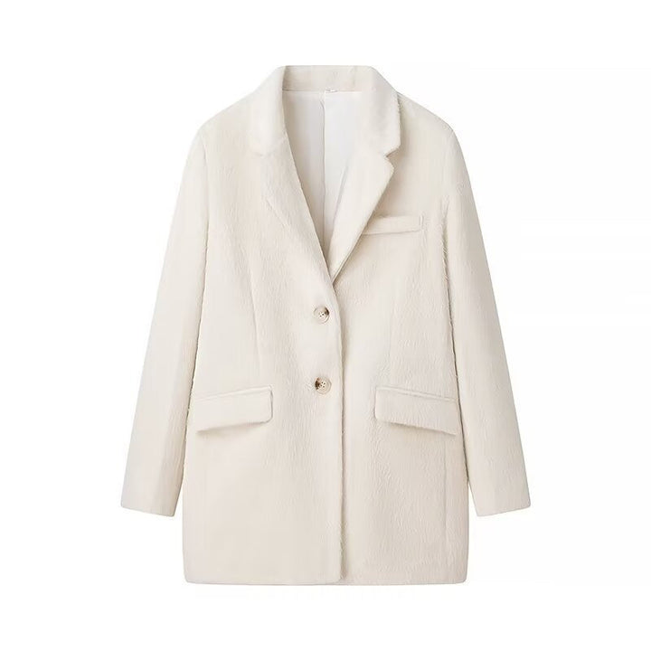 Halvina | Damen Wintermantel Oversize Plüsch-Blazer - Cream - Image 5