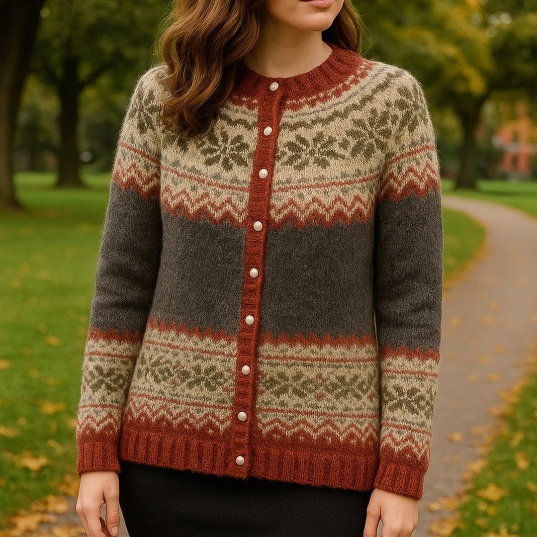 Halvinde | Damen Strickjacke mit Norwegermuster - Image 2