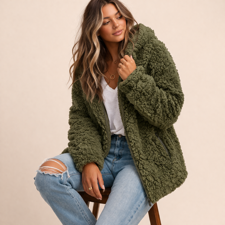 Halvine | Damen Flauschiger Wintermantel Oversize - Pink - Image 3