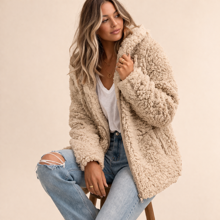 Halvine | Damen Flauschiger Wintermantel Oversize - Pink - Image 4