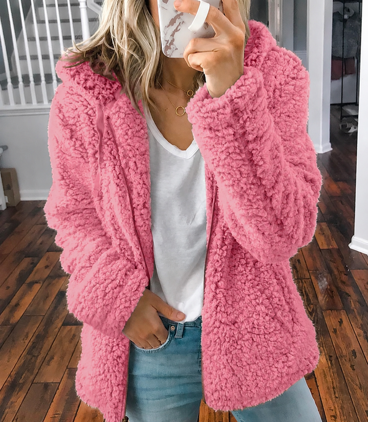 Halvine | Damen Flauschiger Wintermantel Oversize - Pink - Image 6