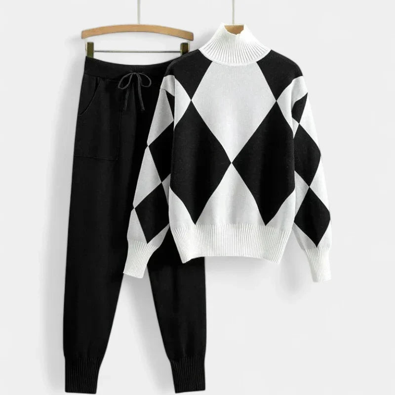 Halvorn | Damen Strickset Rautenmuster Rollkragen - Image 2