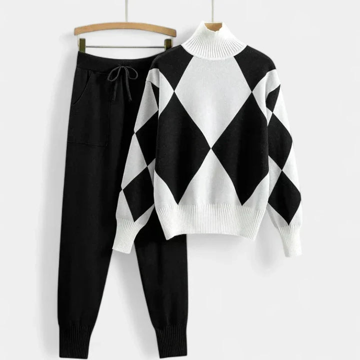 Halvorn | Damen Strickset Rautenmuster Rollkragen - Image 2