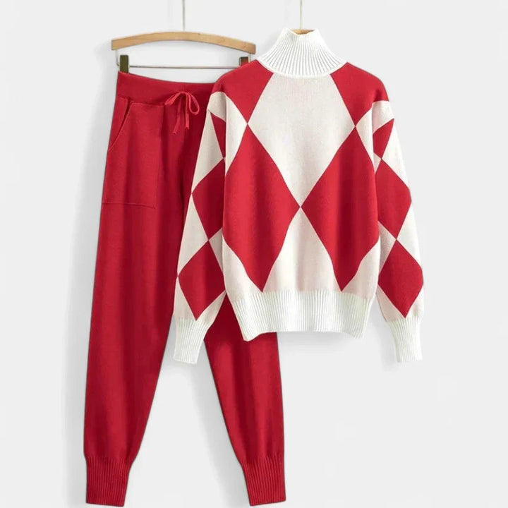 Halvorn | Damen Strickset Rautenmuster Rollkragen - Image 4