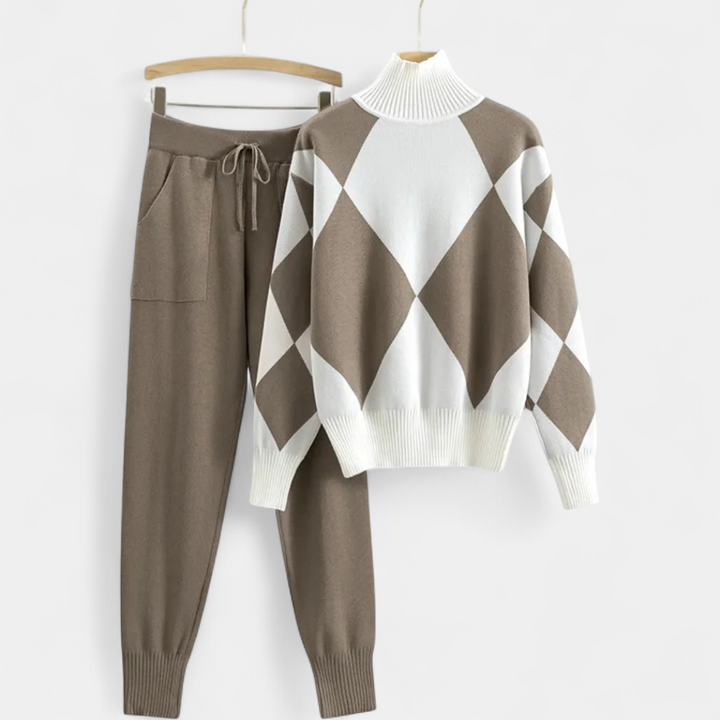 Halvorn | Damen Strickset Rautenmuster Rollkragen - Image 5