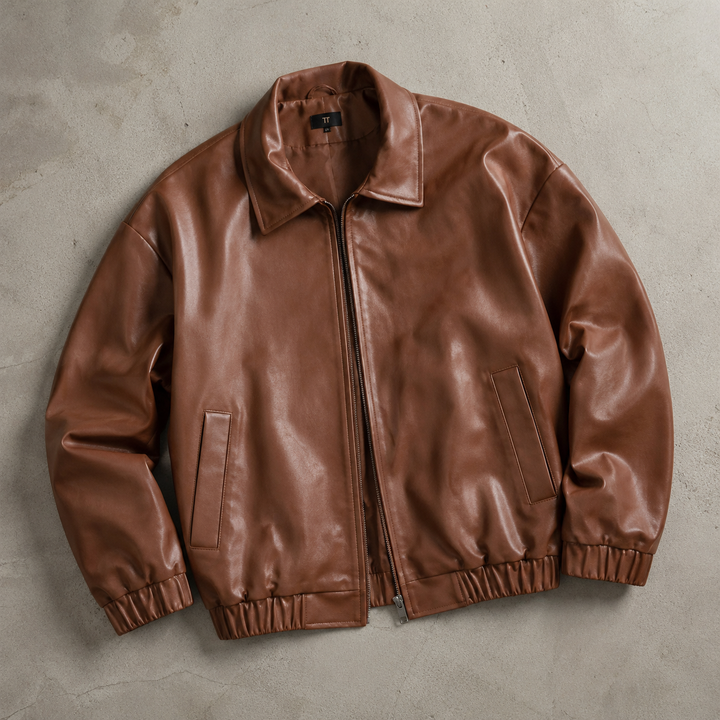 Halvorn | Herren Kunstleder Bomberjacke Relaxed Fit - Brown - Image 1