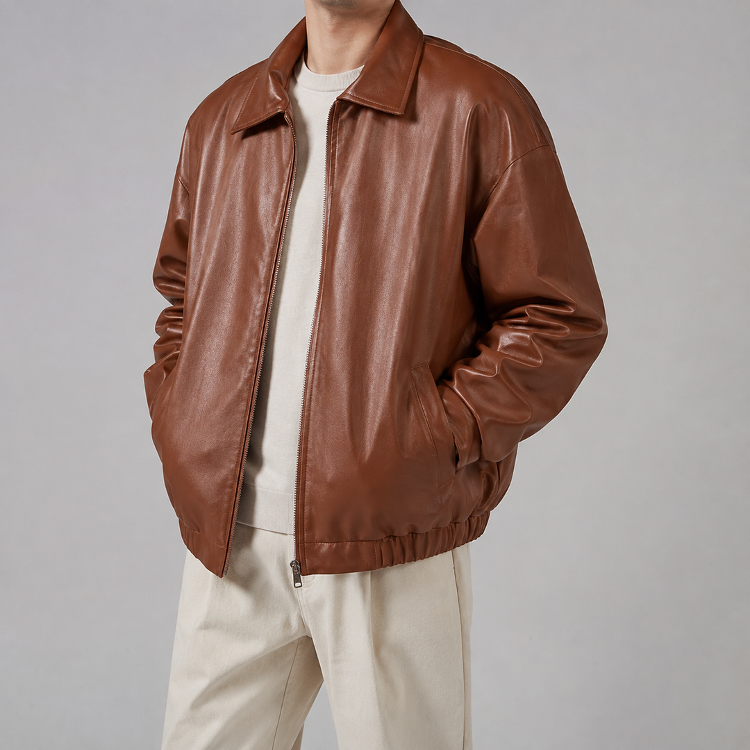 Halvorn | Herren Kunstleder Bomberjacke Relaxed Fit - Brown - Image 3