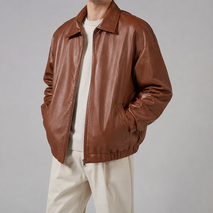 Halvorn | Herren Kunstleder Bomberjacke Relaxed Fit - Brown - Image 3