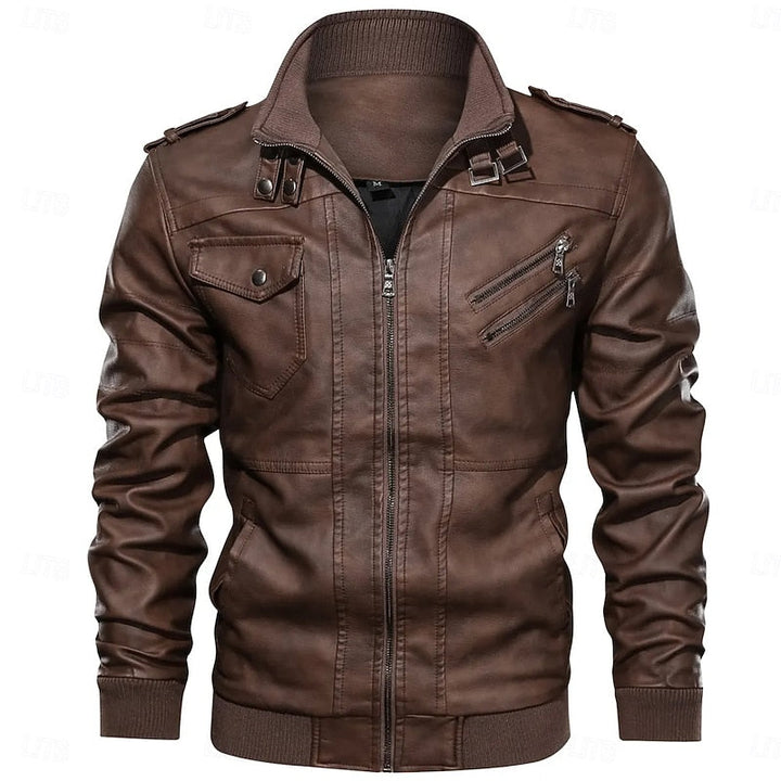 Halvorn | Herren Lederjacke Bikerjacke mit Stehkragen - Brown - Image 2