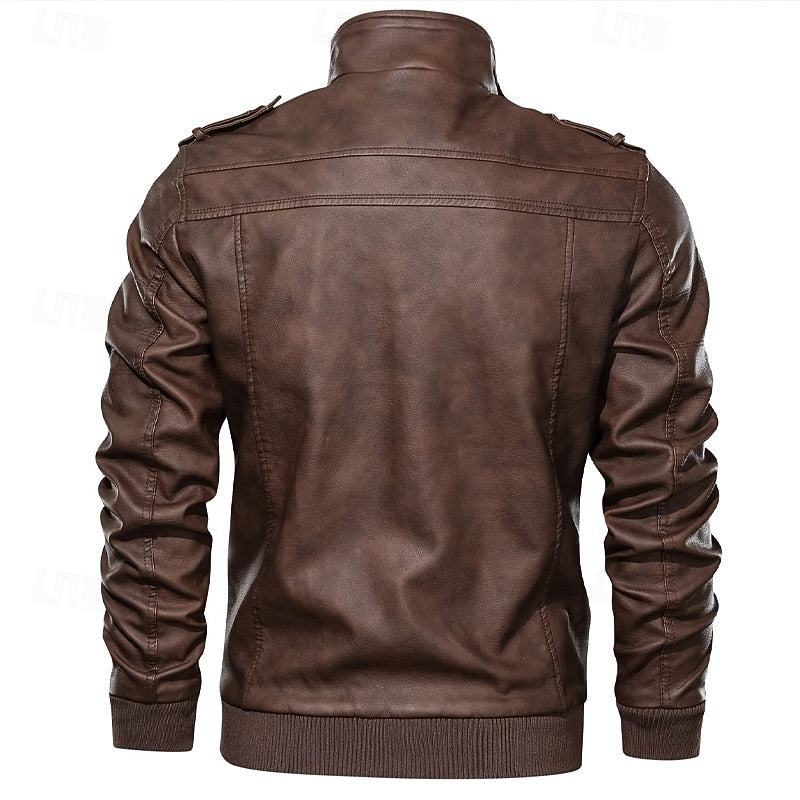 Halvorn | Herren Lederjacke Bikerjacke mit Stehkragen - Brown - Image 3