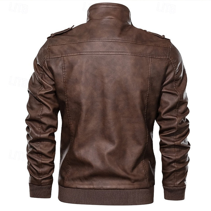 Halvorn | Herren Lederjacke Bikerjacke mit Stehkragen - Brown - Image 3