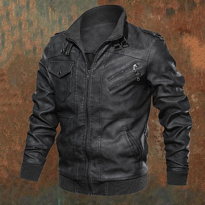 Halvorn | Herren Lederjacke Bikerjacke mit Stehkragen - Brown - Image 4