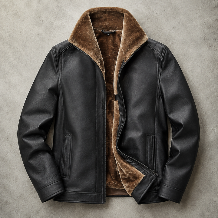 Halvorn | Herren Lederjacke mit Fellkragen Winterjacke - Black - Image 1