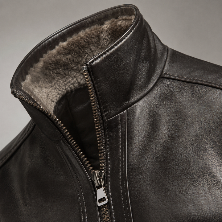 Halvorn | Herren Lederjacke mit Fellkragen Winterjacke - Black - Image 6