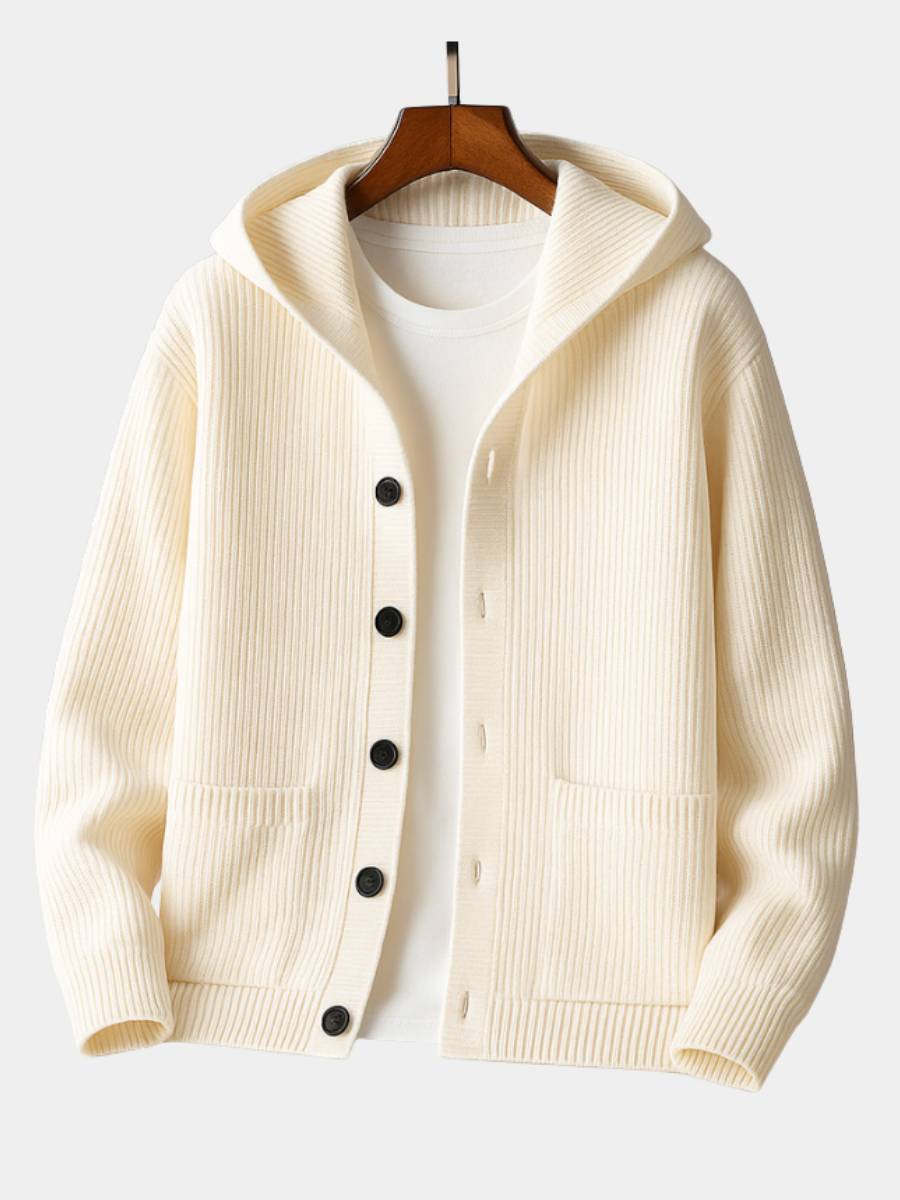 Halvorn | Herren Strickjacke mit Kapuze Cardigan - Cream - Image 1