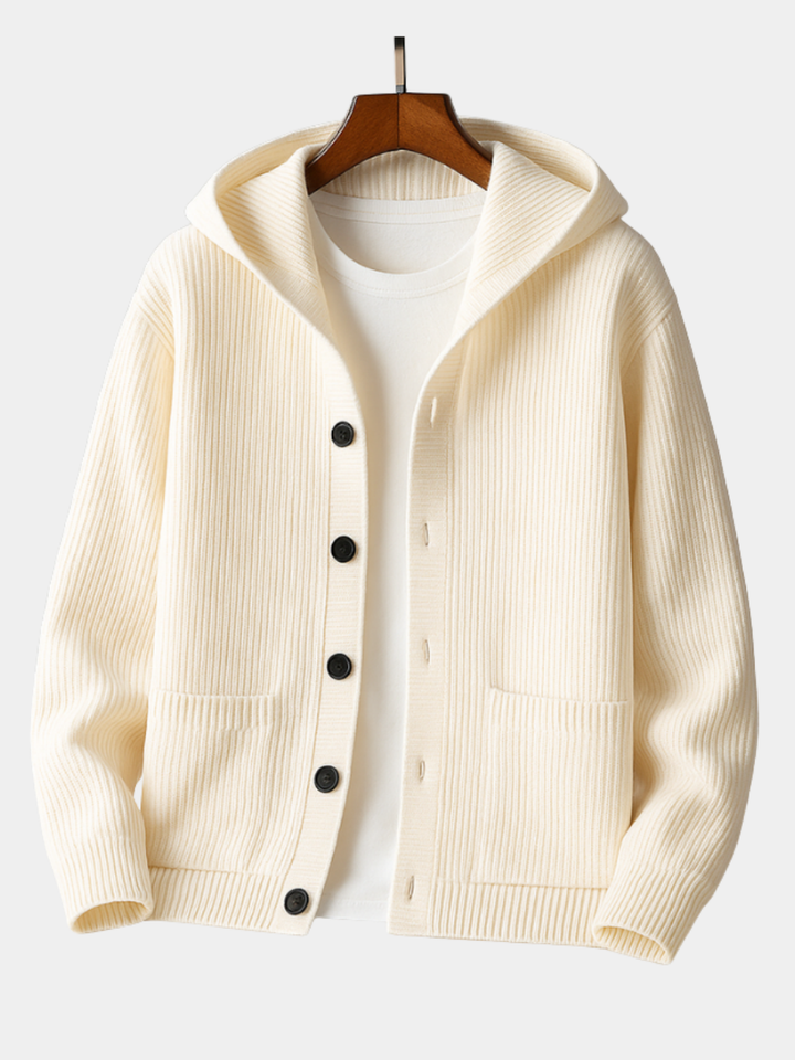 Halvorn | Herren Strickjacke mit Kapuze Cardigan - Cream - Image 1